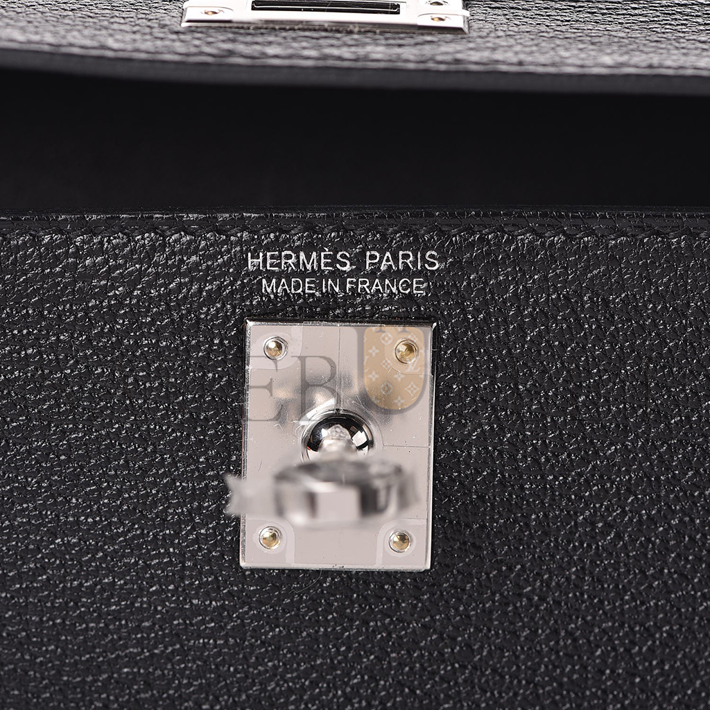 HERMÈS MASTER CHEVRE MYSORE MINI KELLY II SELLIER 20 BLACK (19*12*5.5cm)